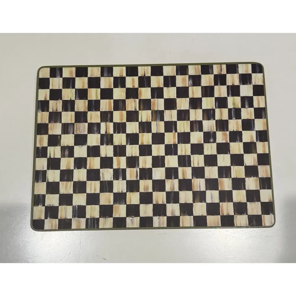 MacKenzie-Childs Courtly Check Cork Back Placemats Set of 6 Black Yellow White